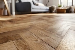 carpenter installing wooden floorboards